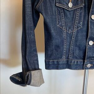 Vintage Red Engine Cropped  Dark Wash Denim Jacket